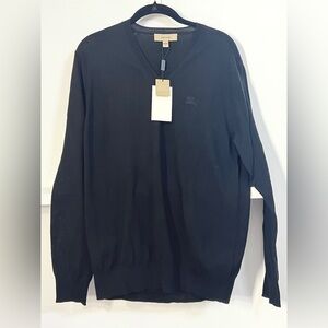 Burberry V-Neck Black Sweater with embroidered logo Uniform line authentic